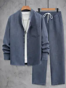 Men's Casual Two-Piece Set, Minimalist Simple Linen Style, Drawstring Waist, Breathable Skin-Friendly Fabric, Daily Commute/leisure