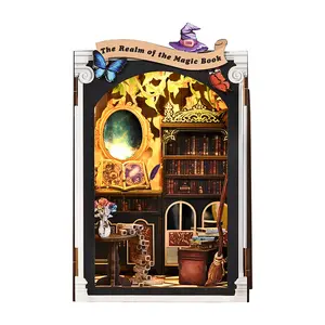 Magic Book Mirror DIY Handcrafted Bookend Assembled Cottage Model Unisex Decorative Whimsical Home Decor