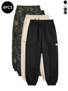 Men’s cargo pants, 4-pack for autumn: loose casual street-style camouflage jogger pants suitable for sports/fitness, everyday commuting, camping, and outdoor activities.