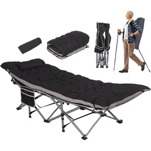 Folding Camping Cots with Pillow & Extra Thick Matress, Cots for Sleeping 900 LBS, Camping Bed for Adults with Cushion, Sleeping Cot (Black)