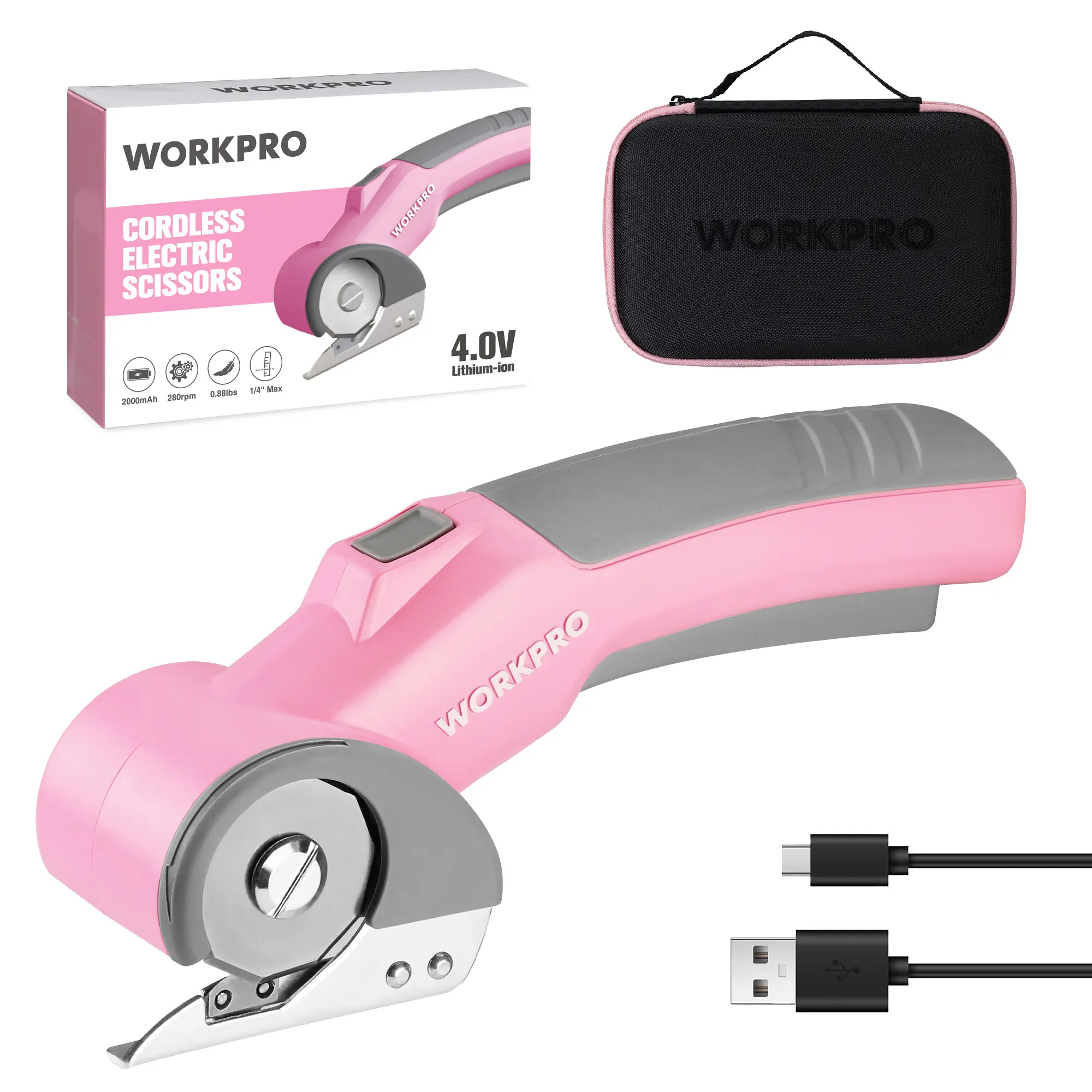 WORKPRO 4V Cordless Electric Scissors, Rechargeable Power Rotary Cutter&O/D Cutter