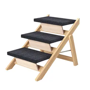 Outdoor Steps Wooden Cat Climbing Ladder Foldable Portable Pet Ladder Non-slip Carpeted Ramp Ladder for Indoor Outdoor Pet Toys