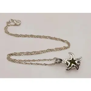 100% Genuine Natural Moldavite Star Locker Necklace  Silver Tone