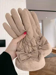 Women's Fleece-Lined Touchscreen Gloves, Casual Versatile Winter Warm Mitts, Separate Finger Design, Pair Pack