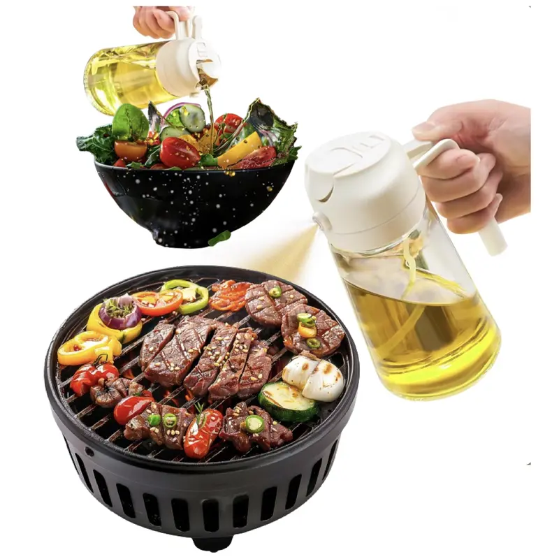Household Kitchen 2 in 1 Oil Dispenser and Glass Oil Sprayer Bottle