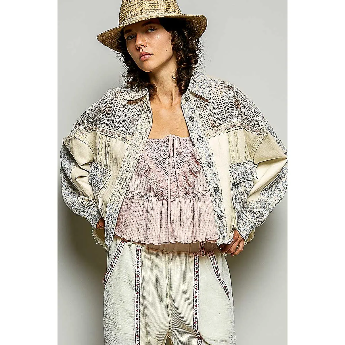 Lisette Denim Lace and Crochet Floral Jacket