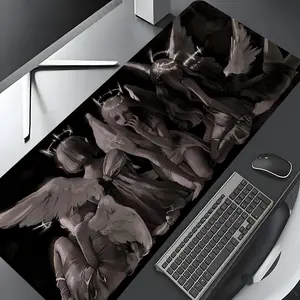 Gothic Dark Angel Statue Design Large Gaming Mouse Pad, Aesthetic Desktop Drotection Pad,Washable Rubber Pad Non-Slip Lock Edge Multi-Size Mouse Pad Suitable For Home Office, Good Gift for Family and friends, Desktop Accessory
