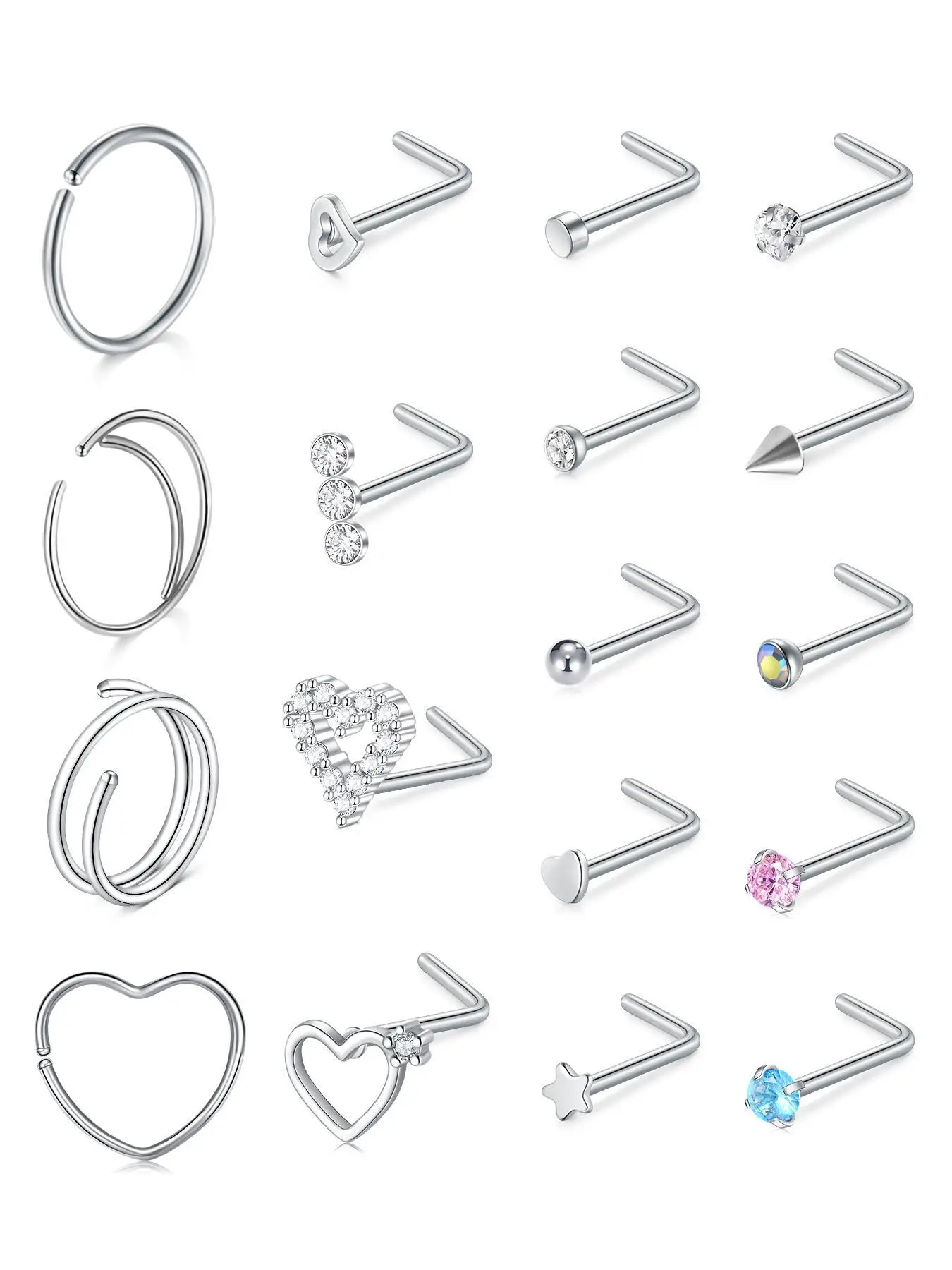 Women's Nose Ring Set, Stainless Steel Nose Ring, Fashionable Body Jewelry for Women & Girls, Trendy All-match & Exquisite Jewelry for Birthday Gift