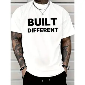 100% cotton Men's Short Sleeve Red T-Shirt, Printed with 'Be Different' Words, Suitable for Casual Wear