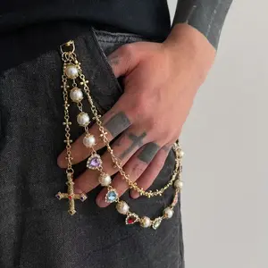 Black Friday Imitation Wallet Chain Punk Pants Chain with Cross Pendant Hypoallergenic Halloween Jewelry Gift for Men Unisex