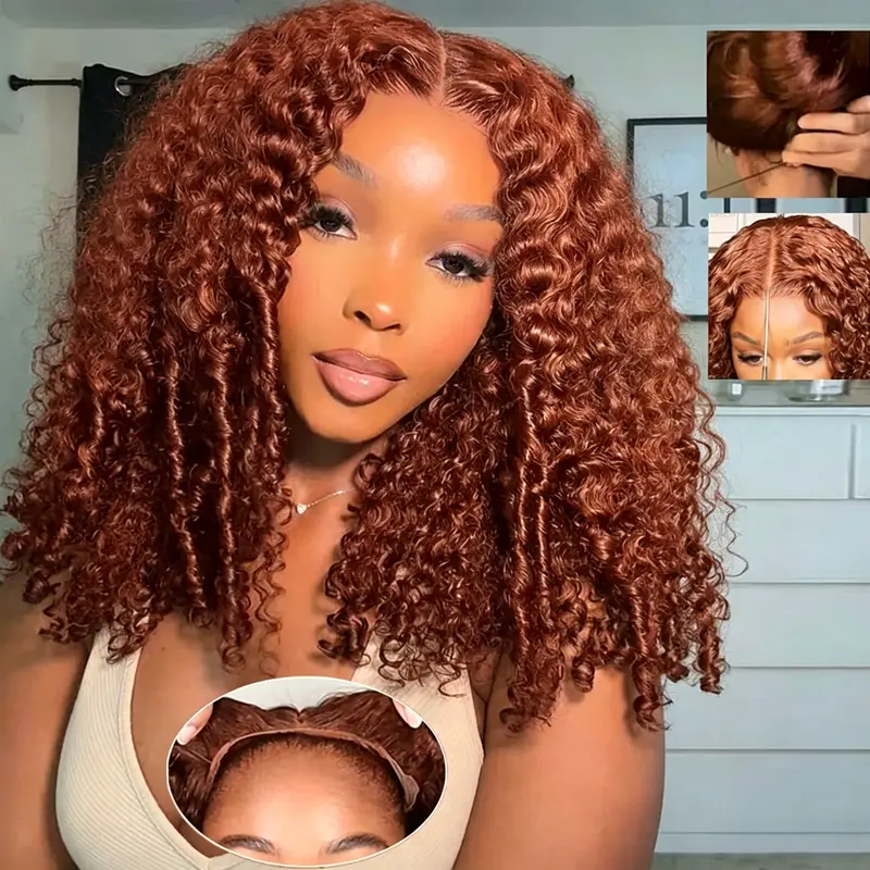 Women's 13x6 Lace Frontal Pure Human Hair Wig - Burgundy-Reddish Brown Burmese Curly, Glueless Bling, Pre-Cut Pre-Plucked, 180% Density Thick, Drawstring Strap Lightweight, Easy-Remove Durable, Ready-To-Wear Lace Wear Wig
