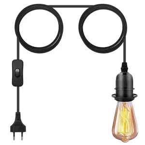 Plug in Hanging DIY Light Fixture,14.8FT Pendant Lamp Lights Cord E26 Bulbs Socket (Black+PVC+ON/Off )