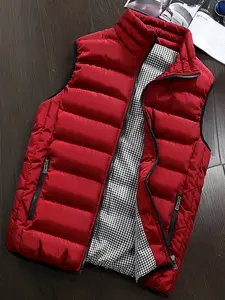 Men's Casual Sleeveless Stand Collar Vest, Thick Warm Autumn Winter Jacket with Pocket Zipper, Casual Style, Regular Fit, Autumn Winter Menswear Stylish Tops Beige Red