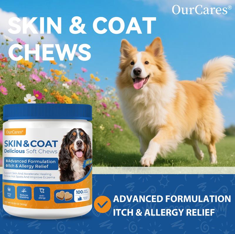 OurCares Generation 2 Salmon Oil for Dogs Skin and Coat Omega 3，6，9 Fish Oil Chews Dog Allergy Relief Chews Itch Relief Supplement Chicken Flavor - 120 Soft Chews Pet Daily Chewable