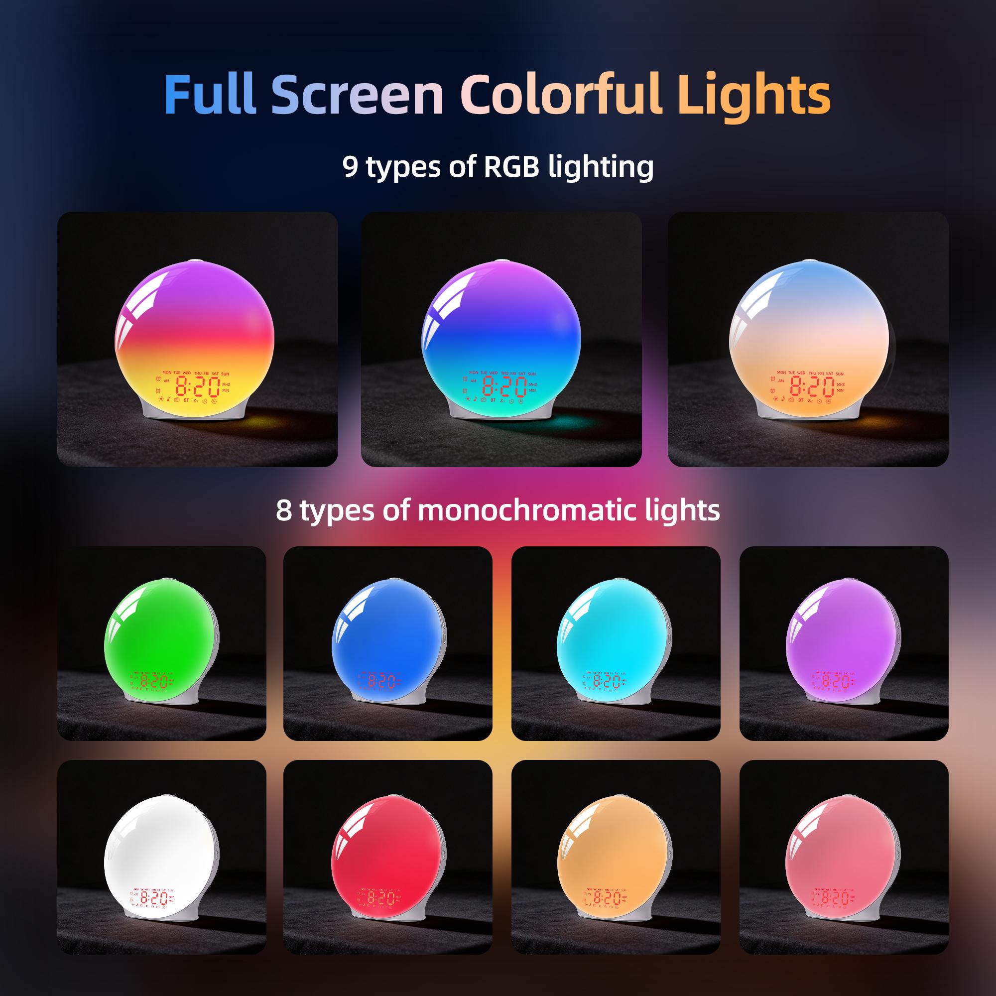 LEIKE 6.9" Sunrise Alarm Clock with White Noise Sound Machine, RGB Night Light, Dual Alarm, Sleep Timer, Bluetooth Bedside Lamp for Bedroom