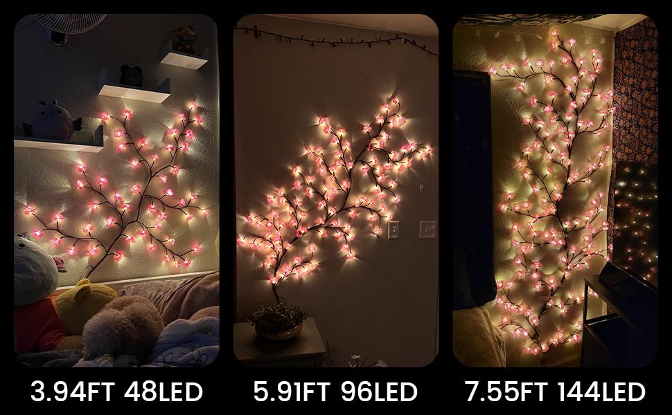 LED Cherry Blossom Tree Branch Mood Lighting - 7.55FT 144LEDs Willow Vine Garland, 1.2m 48leds, 1.6m USB Cable, Timers, Color Changing, 8 Lighting Modes, Remote, Bedroom Indoor Wall Decor for Wedding, Christmas LED Cherry Blossom Tree Branch Mood Lighting - 7.55FT 144LEDs Willow Vine Garland, 1.2m 48leds, 1.6m USB Cable, Timers, Color Changing, 8 Lighting Modes, Remote, Bedroom Indoor Wall Decor for Wedding, Christmas