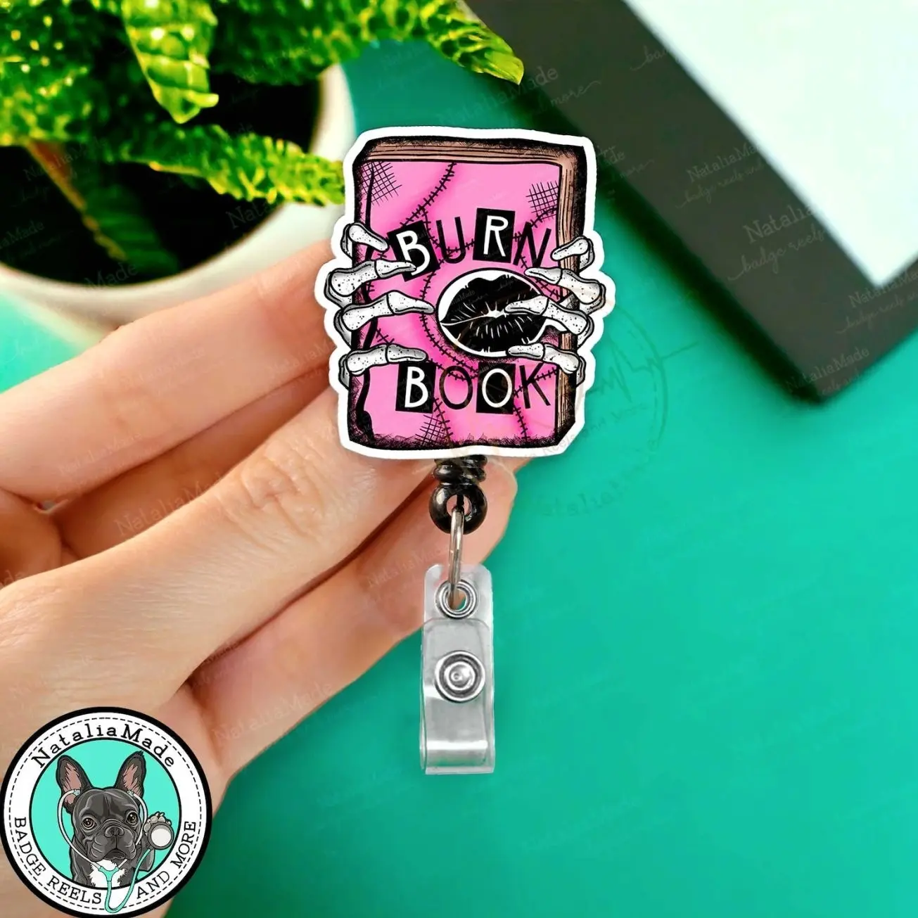 Funny Skeleton Book Retractable Badge Reel, Acrylic ID Badge Holder, Handmade Badge Holder, Carabiner, Heavy Duty Reel, Lanyard