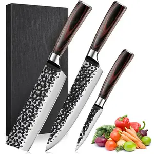 3-Piece Forged Japanese Chef Knife Set – 8" Chef, 7" Nakiri, 5" Utility