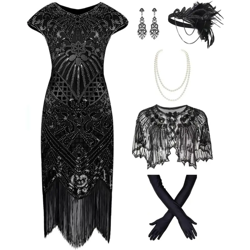 ella black off shoulder formal maxi dress Blush Flapper Fringe Dress S-L – OMNIA main image 0