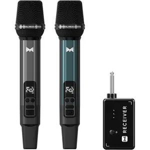 Microphone, Metal Dynamic  Microphones with -to- Chip Connection and Rechargeable Receiver, 40H Duration, 200FT Range Receiving, Volume Control Karaoke Microphone for Singing