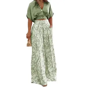 Summer Outfit - 2-Piece Women’s Casual Lounge Set with Short-Sleeve, V-Neck Breathable Pajama Matching Loungewear Fabric Comfy Womenswear Nightwear