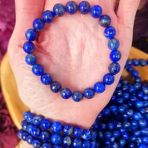 Lapis Lazuli 8mm Round Beads Bracelet for Women Men Fashionable Handmade Gemstone Crystal Christmas Birthday Gift 6.5in to 7.5in Adjustable Size