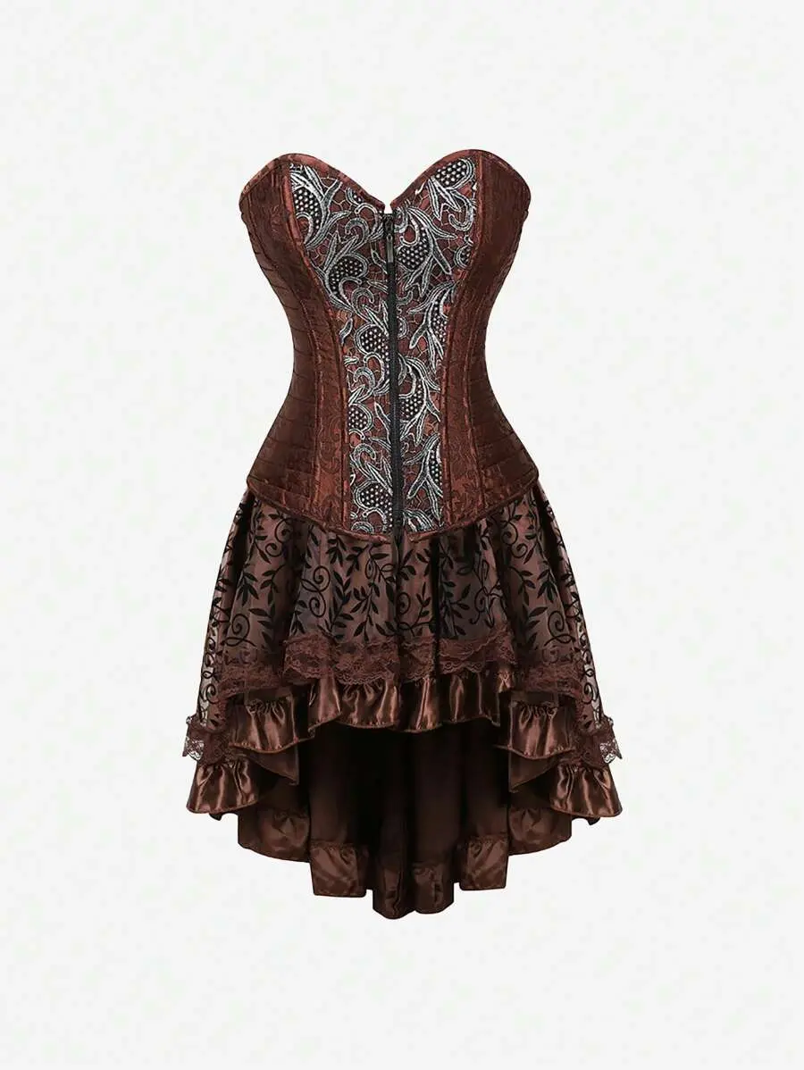 2-Pieces Womens Steampunk Corset Skirt Set MILALEE Retro Corset Top with Matching Skirt Perfect for Halloween Pirate  Renaissance Themed Parties 8105/2836/8103/2837/8107/7056