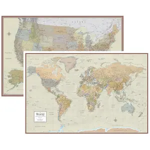 Swiftmaps World and  Contemporary Premier  Two Wall Map Set (24x36 Laminated)