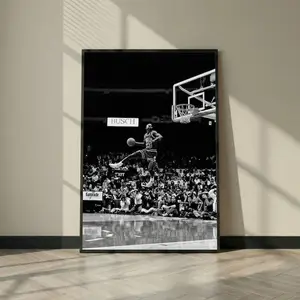 Michael Jordan Dunk Poster, Black and White Basketball Wall Art, Vintage NBA Style Sports Print1 - (Unframe)
