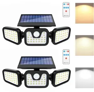 2 Packs LED Motion Sensor Solar Lights Outdoor IP65 Waterproof 3-Head Security Lights 2500-Lumen Floodlights Spotlights 270° Wide-Angle Lighting for Patios Garages and Gardens