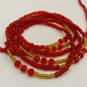 Rooted in Power Red & Gold Waist Beads with Faceted Crystals for Protection Confidence & Passion Spiritual Jewelry Chakra Beads