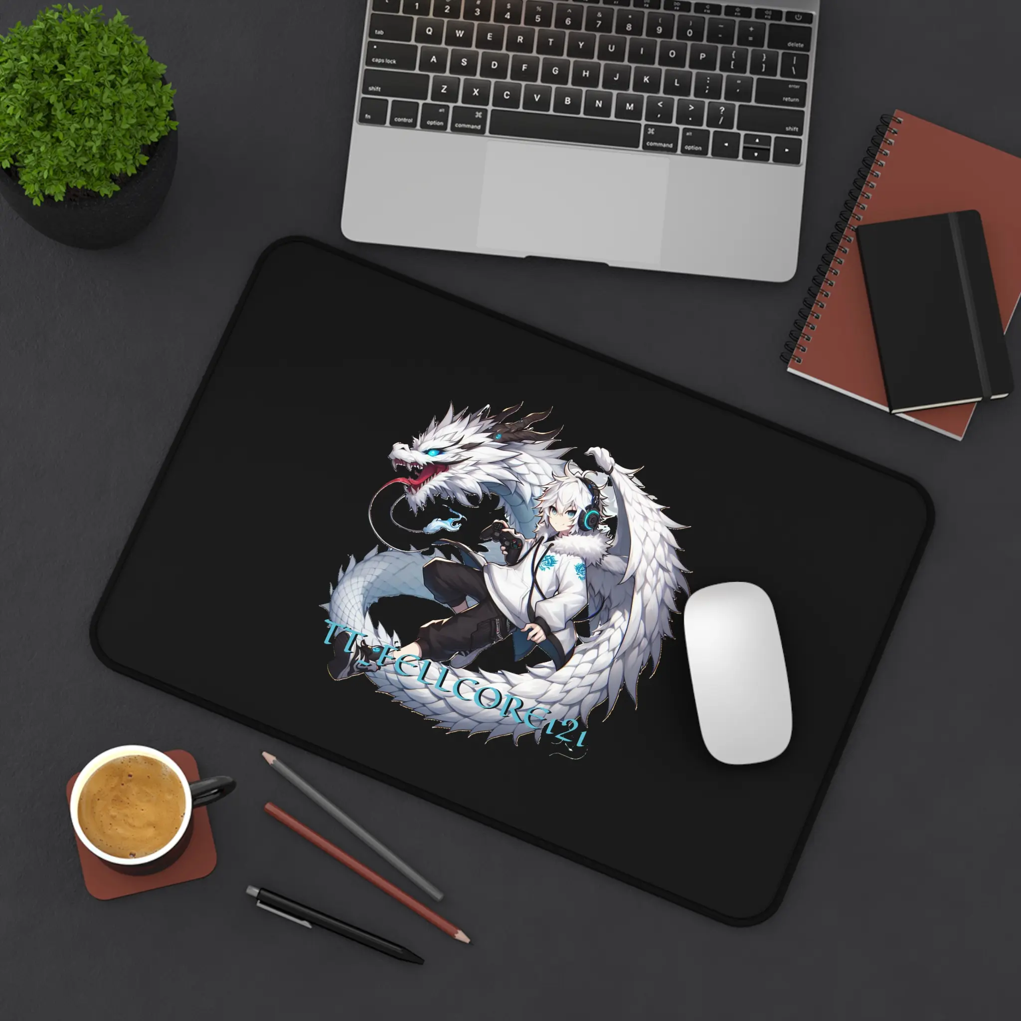 Fellcore121 custom design gaming mousepad black with white gamer dragon