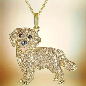 Sparkling Golden Retriever Dog Pendant Necklace