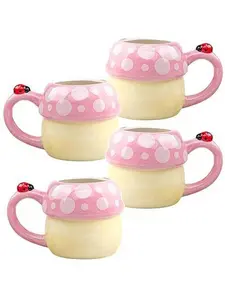 10 Strawberry Street Pink Mushroom with Ladybug Mug - Set of 4