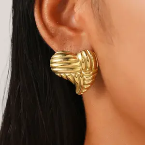 Stainless Steel Retro-Style Earrings - 18 Karats Gold-Plated - One Pair of Earrings with Unique Design Elements