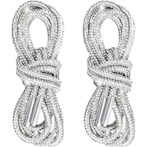 2pcs Glitter Rhinestone String, Sparkly Crystal Hoodie Drawstring, Bling Round Rhinestones Rope Replacement for Hoodies Sweatpants Shorts Shoes Bags Accessories- White