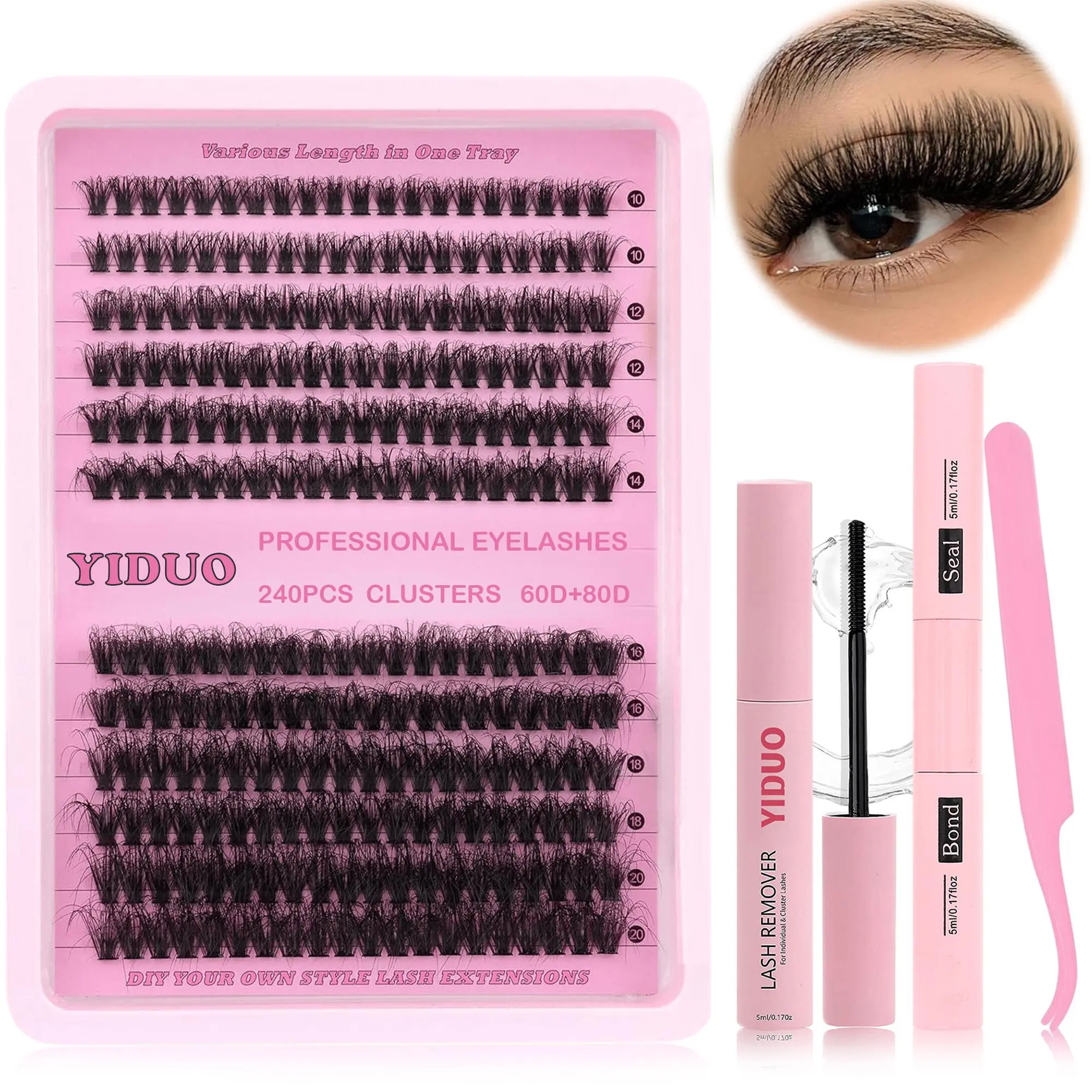 Individual False Eyelashes with Bond & Sealing & Lash Remover & Tweezers, Cosmetic False Lashes, Diy Volume Eyelashes, Makeup Eyelashes Extension, 1 Set Eyelash Extensions, Self Grafting Eyelash Clusters, DIY Eyelash Kit