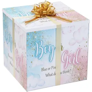 Box 20x20x20 Inches Giant  Boxes for  Shower Birthday Party Decor Big Box for    Boxes with Lid and Giant Pull Bow(Boy or Girl)