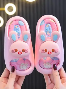 Cute Cartoon Rabbit Print Summer Slide Slippers, Fashionable Home Bathroom Shoes for Girls, Comfortable Toddler Footwear, Cute Cartoon Slides