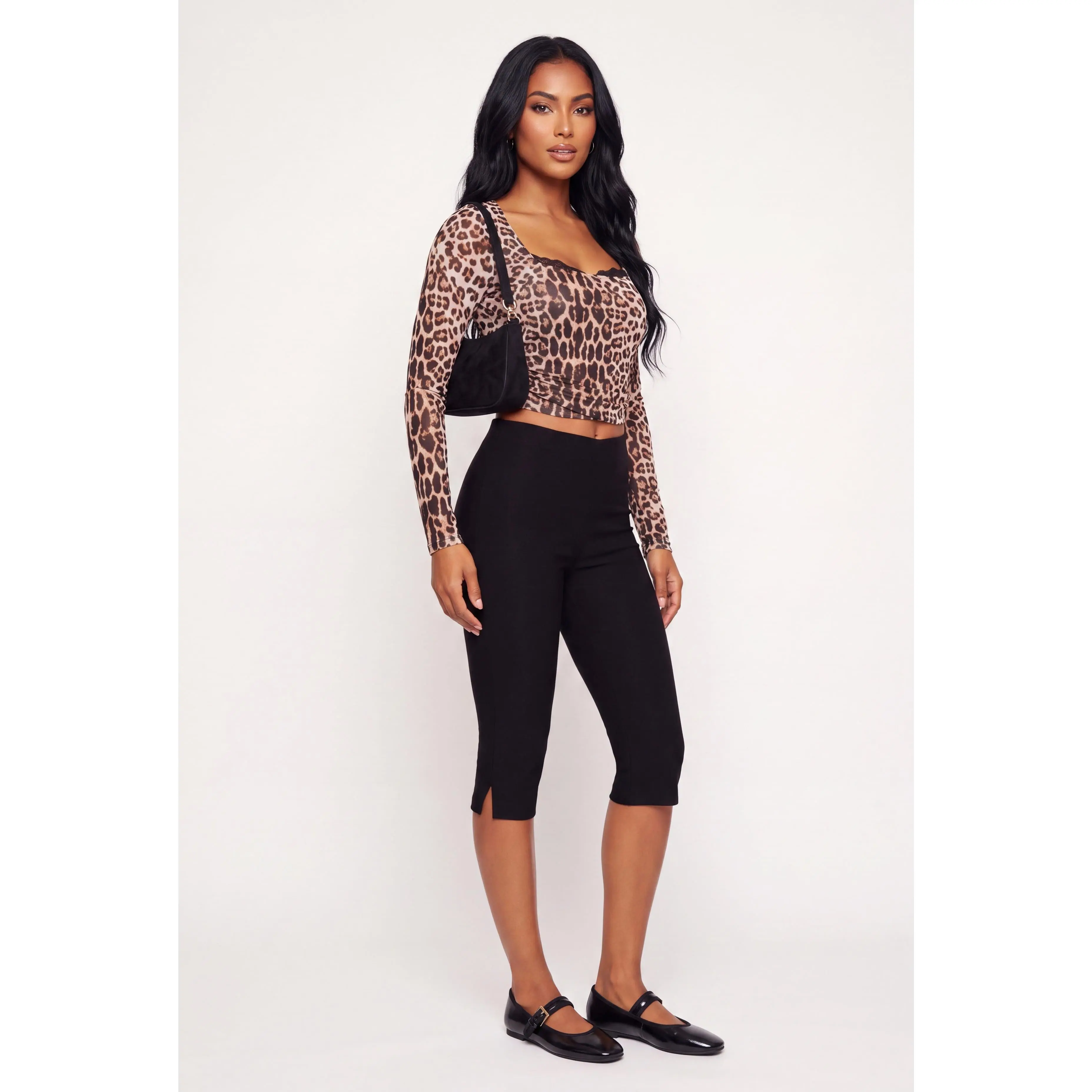 Side Slit High Waisted Capri Pants