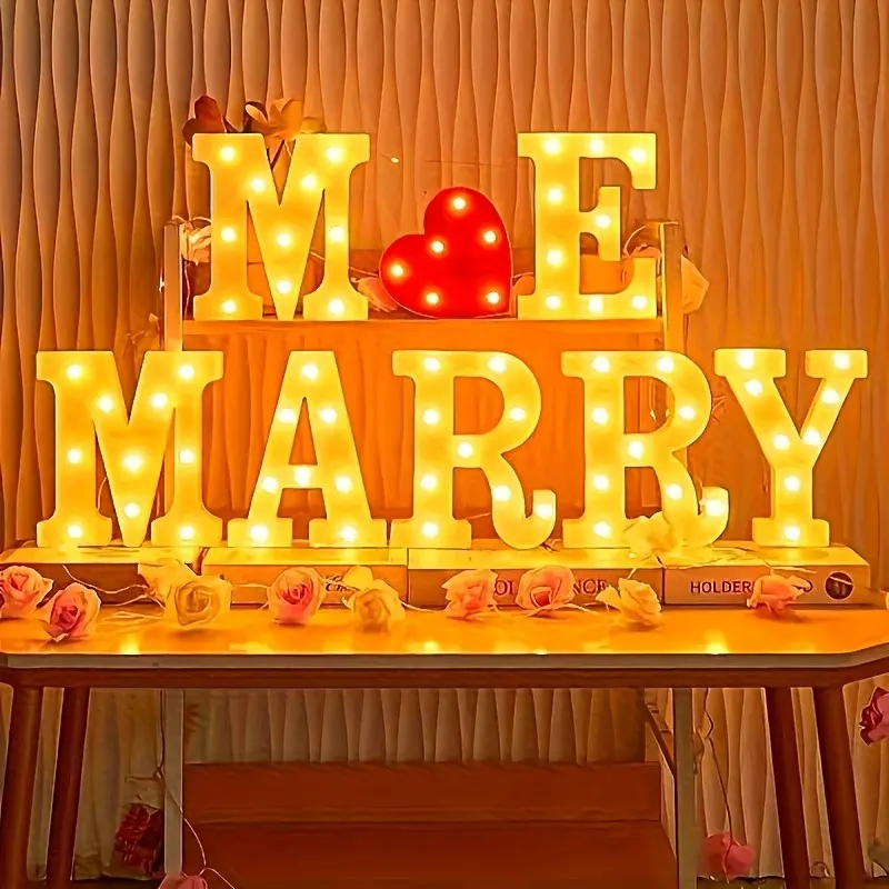 MICRENCY 'Marry Me' Vintage LED Sign - Romantic Proposal Gemstone LED Lights, Warm Glow, Battery & Plug-Powered, ABS-Infused Indoor Wedding Festive Decor,summerwins