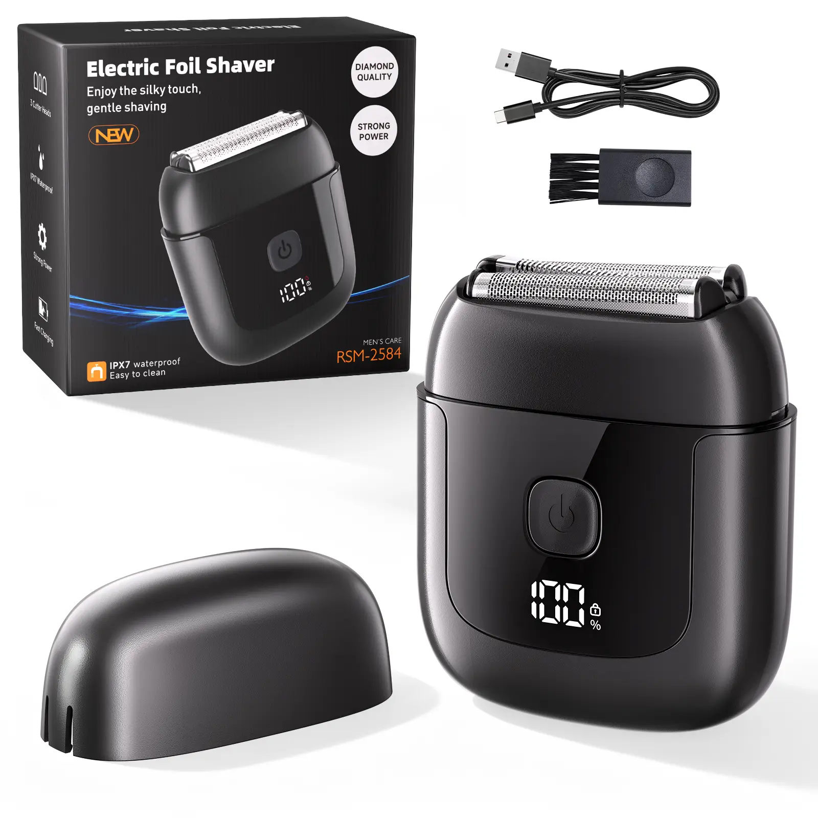 Electric Foil Shavers for Men: Compact Grooming Gift for Home & Travel, Mini Electric Razor with 3 Floating Blades, IPX7 Waterproof Foil Shaver, USB-C Rechargeable Shavers for Men with Travel Lock,Fathers Day Gift
