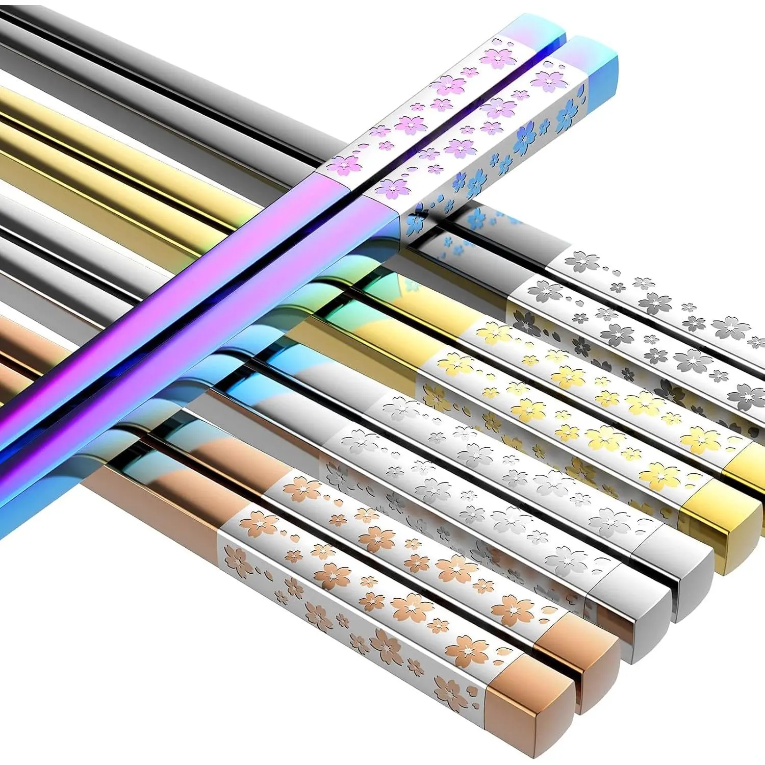 Metal Chopsticks  5 Pairs Multicolor Stainless Steel Chopsticks Dishwasher Safe Square Lightweight Non-Slip Chop Sticks Present Set