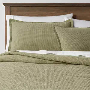 Twin/Twin Extra Long Washed Waffle Weave Duvet Cover and Sham Set Sage Green - Threshold