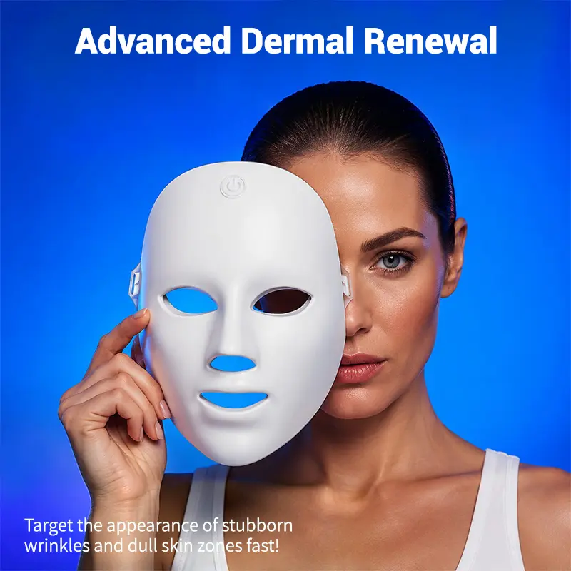 RIANUP 6th Gen LED Mask for Face - Salon-Inspired 60 Photon Channels Light Therapy, 0.19kg Weightless Secure Head Strap, Cordless 7-Color Skin Renewal System for Fine Lines & Advanced Dermal Glow rechargeable ergonomic design
