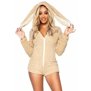 Leg Avenue Cuddle Bunny Ultra Soft Zip Up Teddy with Bunny Ear Hood and Cute Bunny Tail