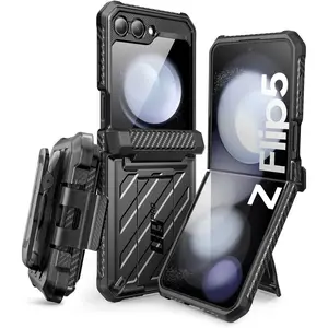for Samsung Galaxy Z Flip 5 Case with Stand & Belt-Clip (Unicorn Beetle Pro), [Hinge Protection] [Front Screen Protector] Dual Layer Rugged Protective Phone Case for Galaxy Z Flip 5, Black