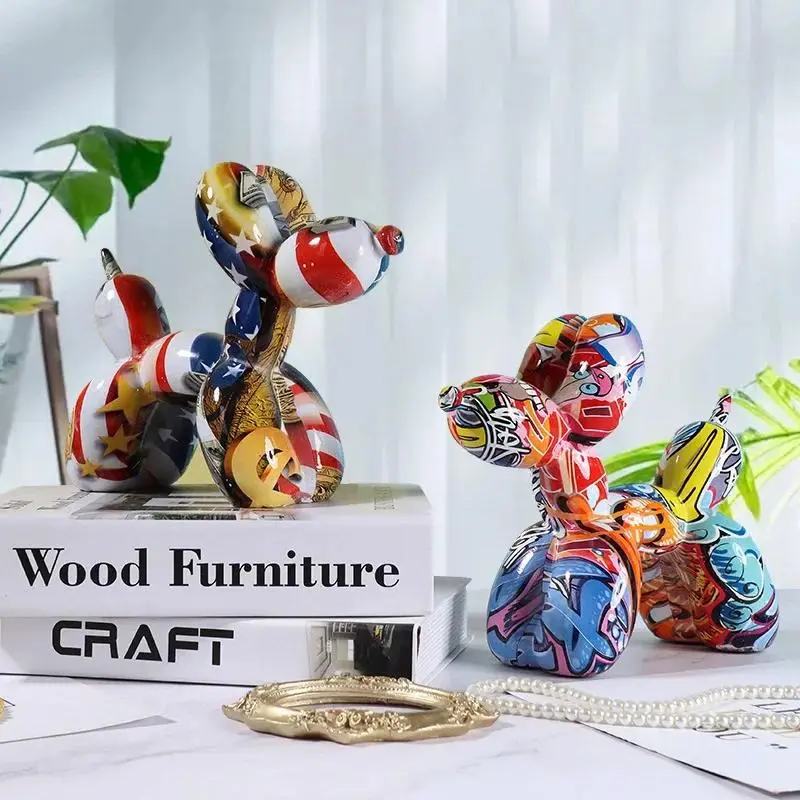 Resin Graffiti Balloon Dog Figurines Art Animals Statue Crafts Decor Item for Interior Home Desktop Decoration Painting Colorful