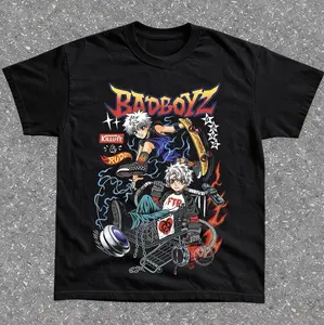 Badboyz Killua & Kuro T-Shirt, Hunter X Hunter Anime Collab Graphic Tees, Unisex Tshirt, Gifts Shirt, Menswear Womenswear Streetwear, Aesthetic, Heavyweight Cotton Comfort Top Regular Fit Y2k Outfit Outdoor Affliction Clothes