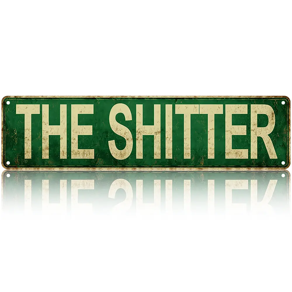 Retro "The Shitter" Letter Pattern Vintage Aluminium Plaque Sign, 4x16 in Durable Rectangle Room Decor, Plaque Gift for Boyfriend, Ideal for Home Bar
